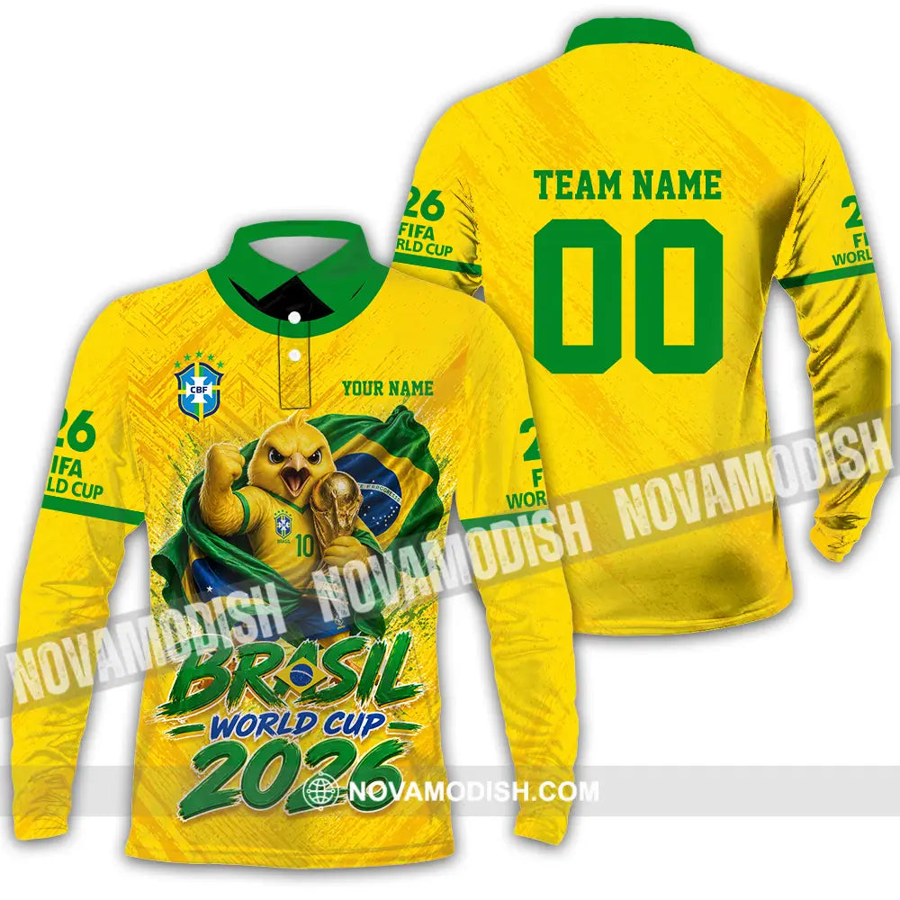 Unisex Shirt - Custom Brasil World Cup 2026 3D Shirt - Long Sleeve Polo / S - T-shirt