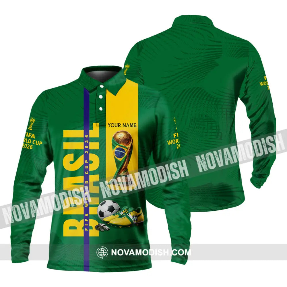 Unisex Shirt - Custom Brasil World Cup 2026 3D Shirt Long Sleeve Polo / S T-shirt