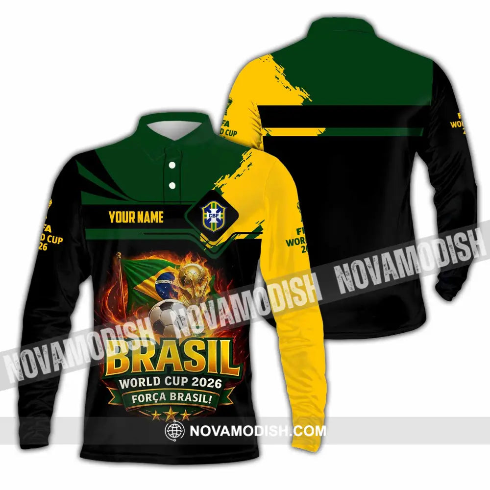 Unisex Shirt - Custom Brasil World Cup 2026 3D Shirt - Long Sleeve Polo / S - T-shirt