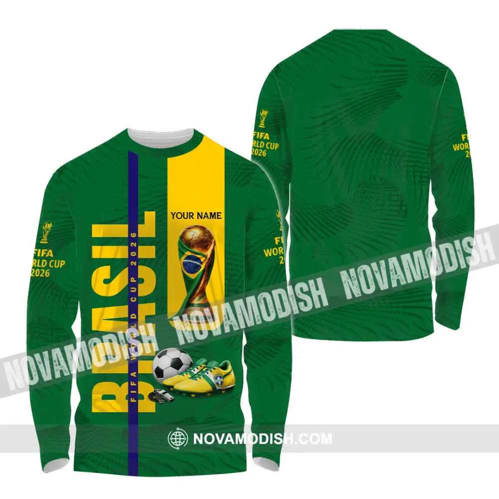 Unisex Shirt - Custom Brasil World Cup 2026 3D Shirt Long Sleeve Shirt / S T-shirt