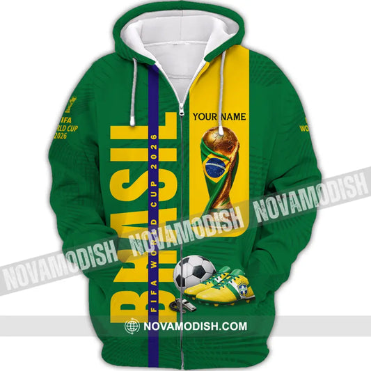 Unisex Shirt - Custom Brasil World Cup 2026 3D Shirt Zipper Hoodie / S T-shirt