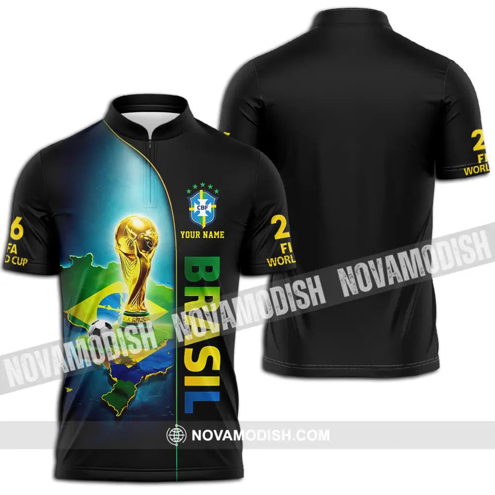 Unisex Shirt - Custom Brasil World Cup 2026 3D Shirt - Zipper Polo Shirt / S - T-shirt