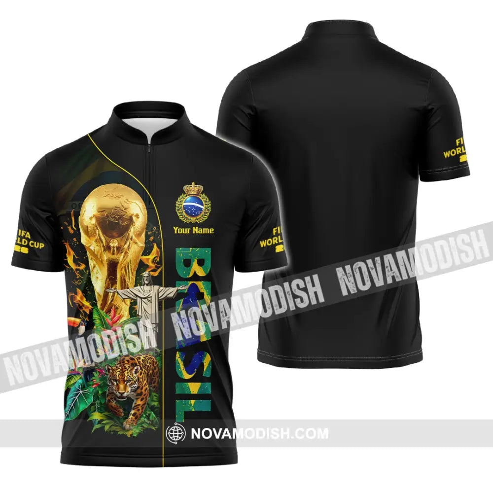 Unisex Shirt - Custom Brasil World Cup 2026 3D Shirt Zipper Polo Shirt / S T-shirt