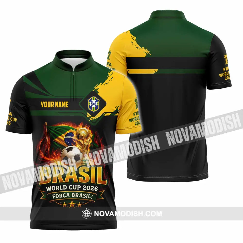 Unisex Shirt - Custom Brasil World Cup 2026 3D Shirt - Zipper Polo Shirt / S - T-shirt