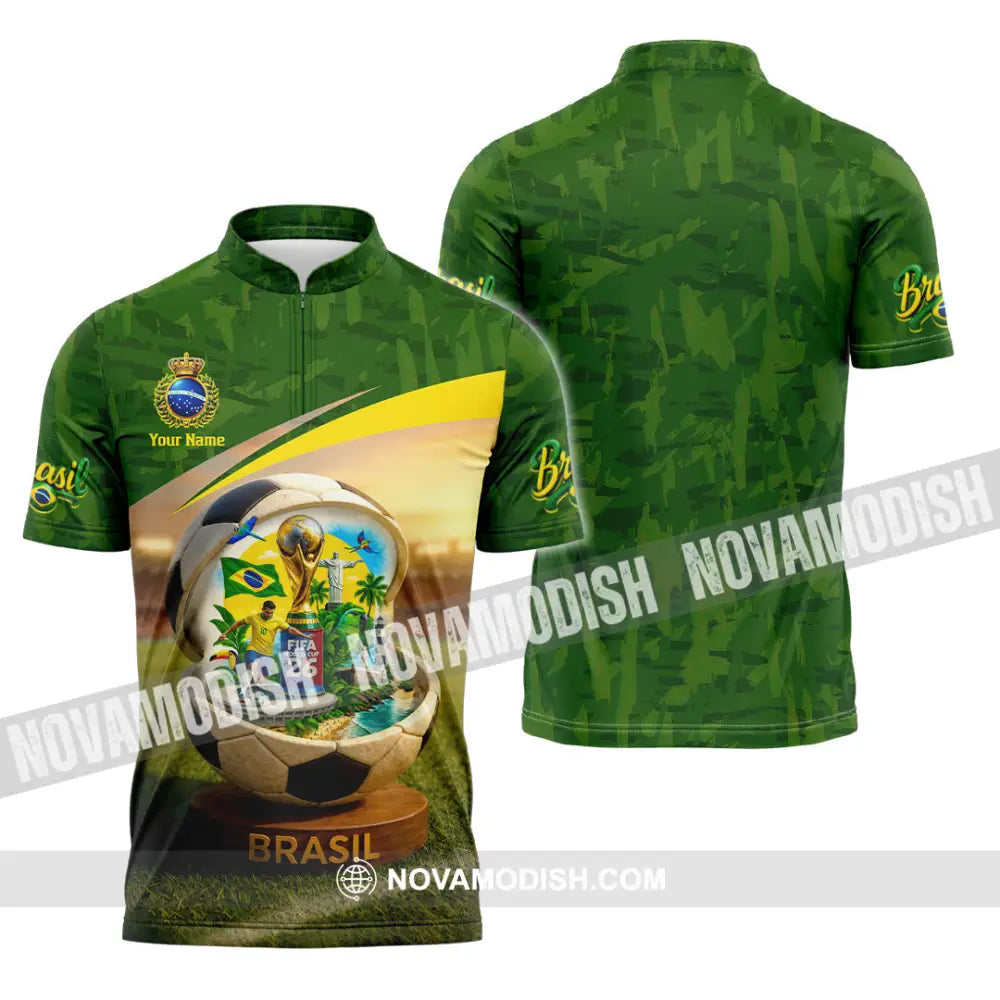 Unisex Shirt - Custom Brasil World Cup 2026 3D Shirt Zipper Polo Shirt / S T-shirt