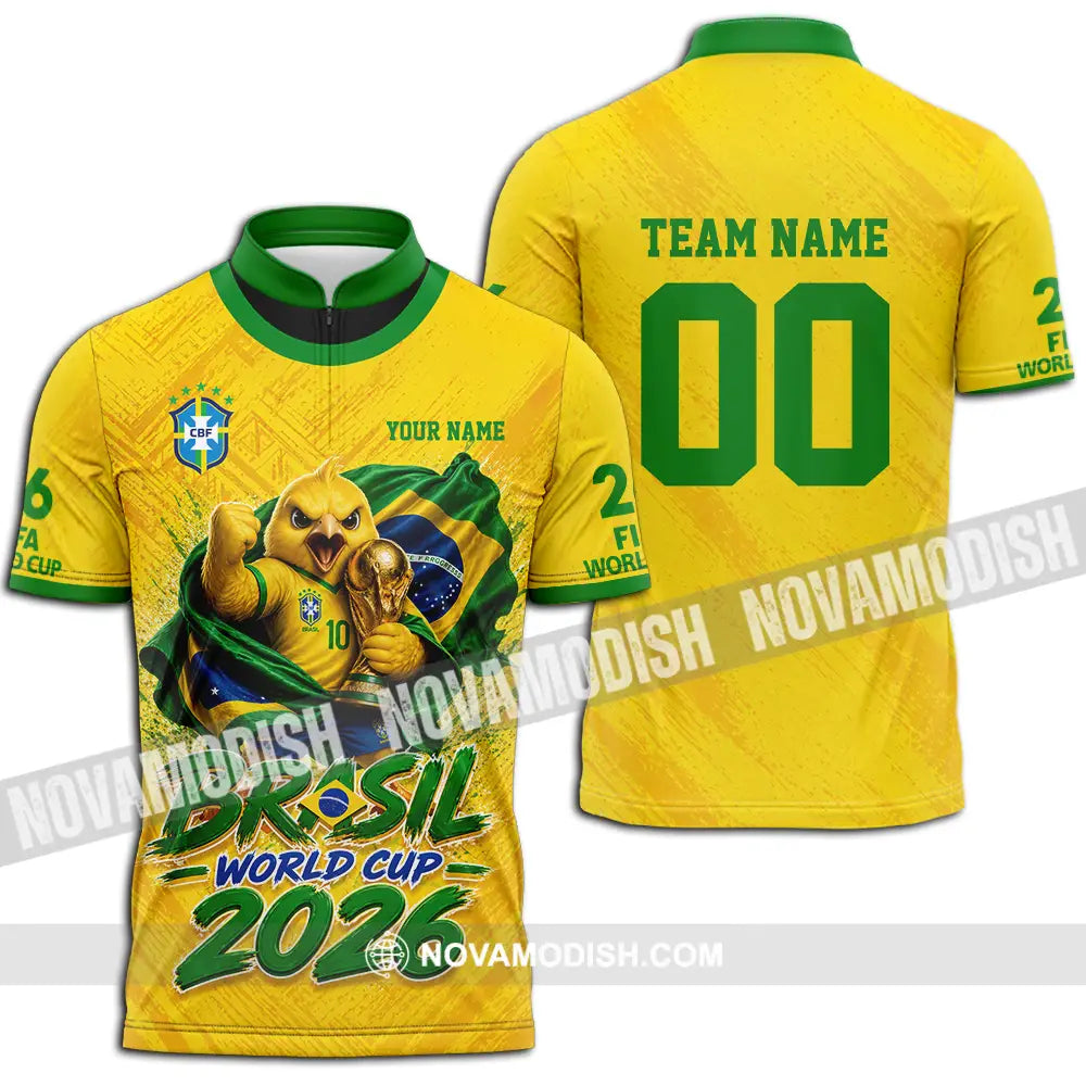 Unisex Shirt - Custom Brasil World Cup 2026 3D Shirt - Zipper Polo Shirt / S - T-shirt