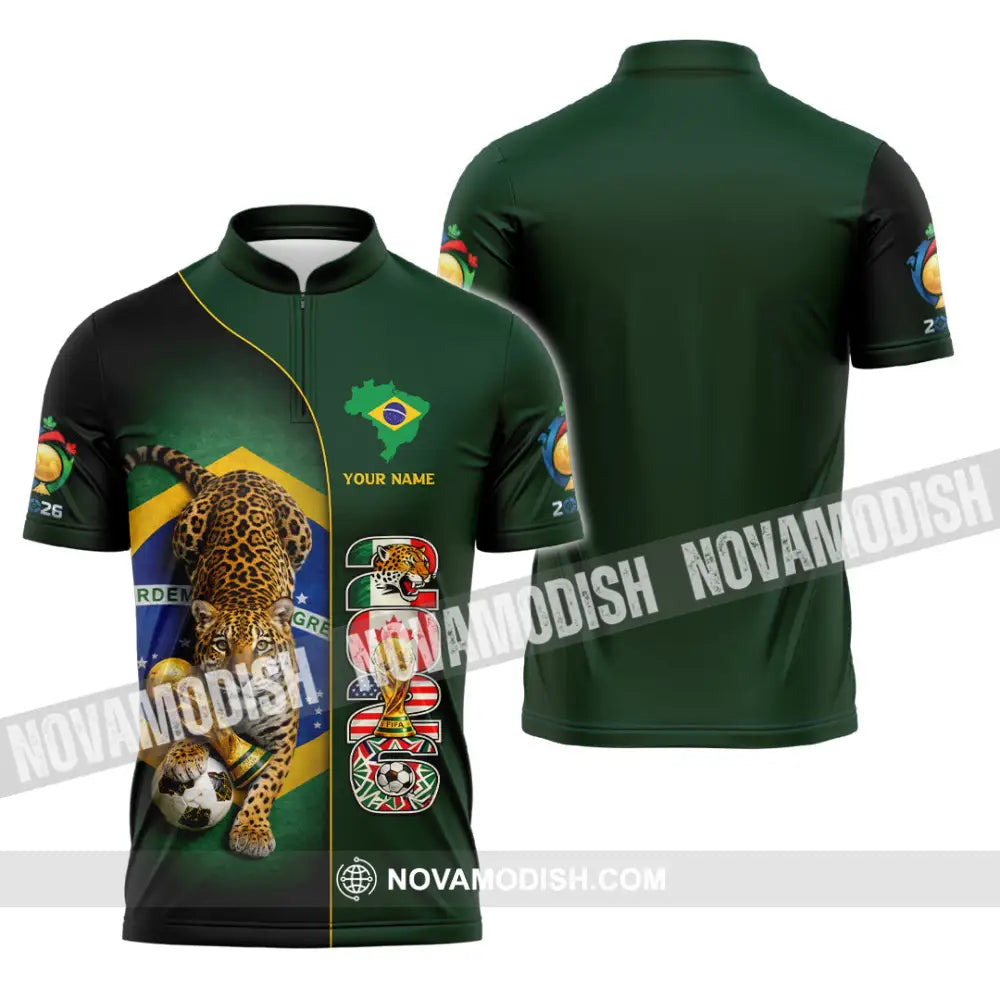 Unisex Shirt - Custom Brasil World Cup 2026 3D Shirt Zipper Polo Shirt / S T-shirt