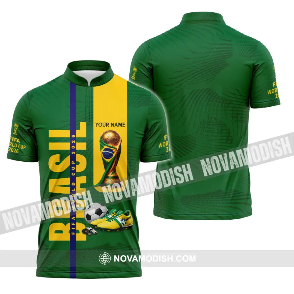 Unisex Shirt - Custom Brasil World Cup 2026 3D Shirt Zipper Polo Shirt / S T-shirt