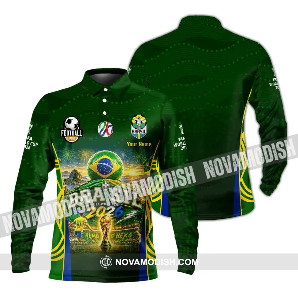 Unisex Shirt - Custom Brasil World Cup 2026 Shirt - Long Sleeve Polo / S - T-shirt