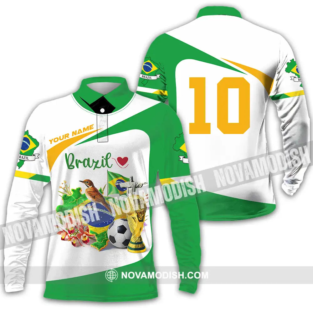Unisex Shirt - Custom Brazil 3D Shirt Long Sleeve Polo / S T-shirt