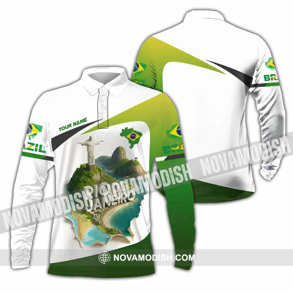 Unisex Shirt - Custom Brazil 3D Shirt Long Sleeve Polo / S T-shirt