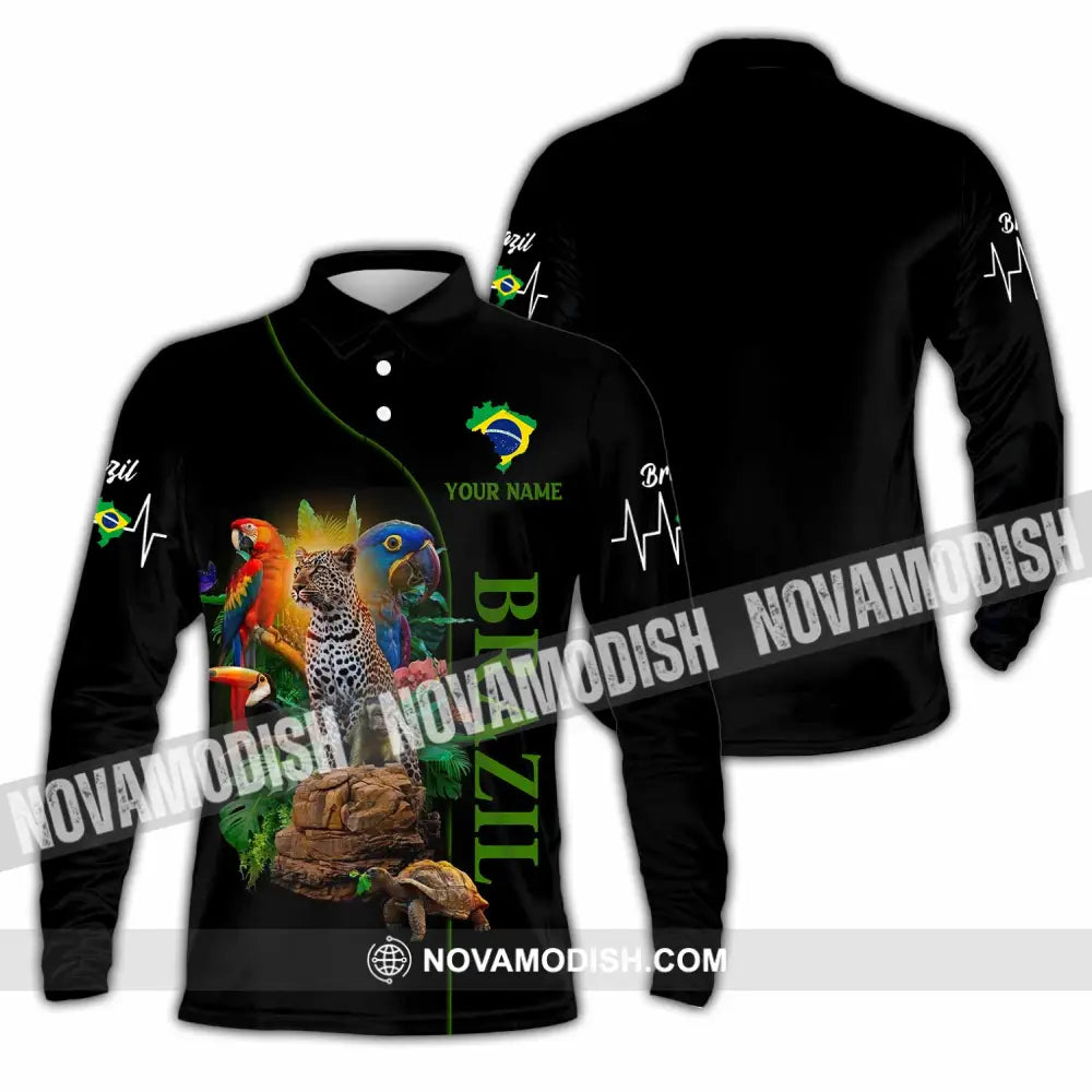 Unisex Shirt - Custom Brazil 3D Shirt Long Sleeve Polo / S T-shirt