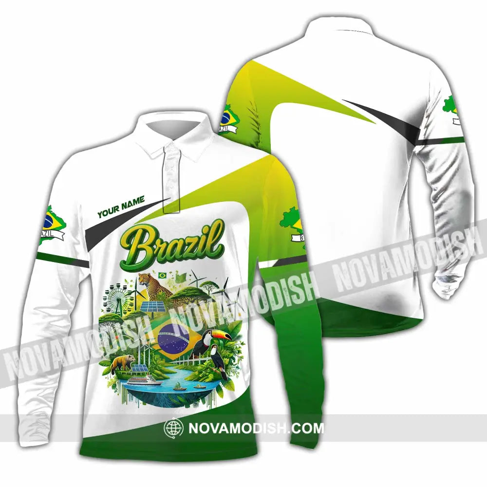 Unisex Shirt - Custom Brazil 3D Shirt Long Sleeve Polo / S T-shirt
