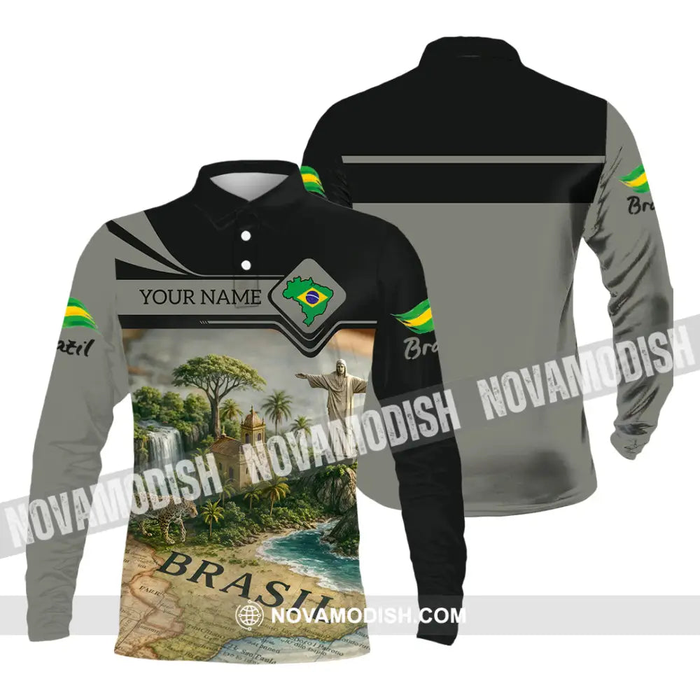 Unisex Shirt - Custom Brazil 3D Shirt Long Sleeve Polo / S T-shirt