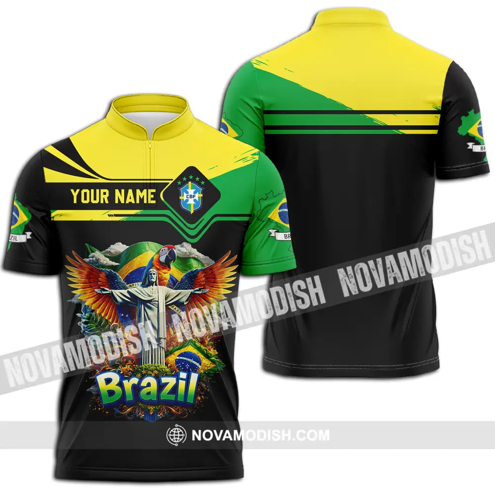 Unisex Shirt - Custom Brazil 3D Shirt Zipper Polo Shirt / S T-shirt