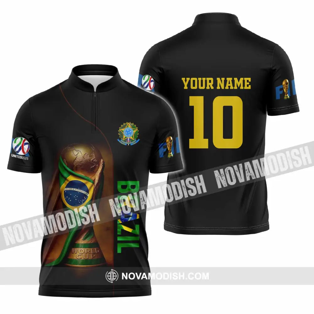 Unisex Shirt - Custom Brazil 3D Shirt Zipper Polo Shirt / S T-shirt