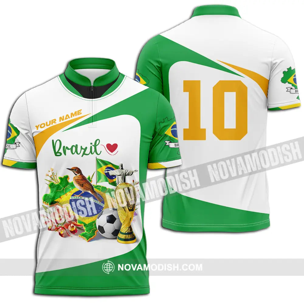 Unisex Shirt - Custom Brazil 3D Shirt Zipper Polo Shirt / S T-shirt