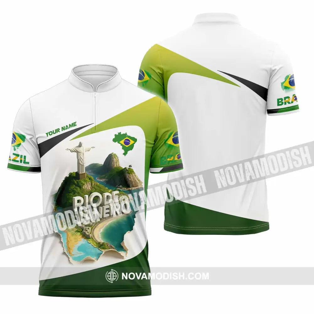 Unisex Shirt - Custom Brazil 3D Shirt Zipper Polo Shirt / S T-shirt