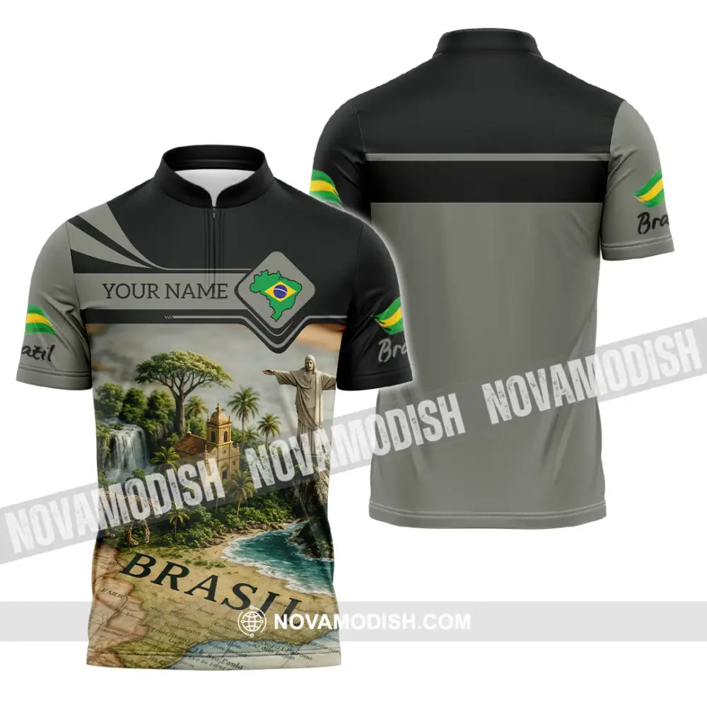 Unisex Shirt - Custom Brazil 3D Shirt Zipper Polo Shirt / S T-shirt
