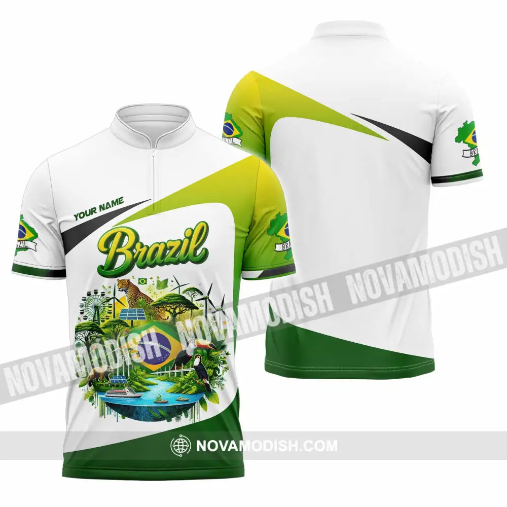 Unisex Shirt - Custom Brazil 3D Shirt Zipper Polo Shirt / S T-shirt