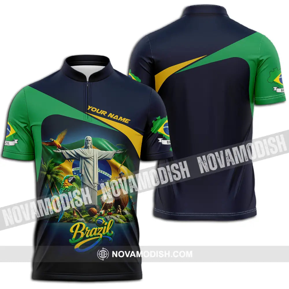 Unisex Shirt - Custom Brazil 3D Shirt Zipper Polo Shirt / S T-shirt
