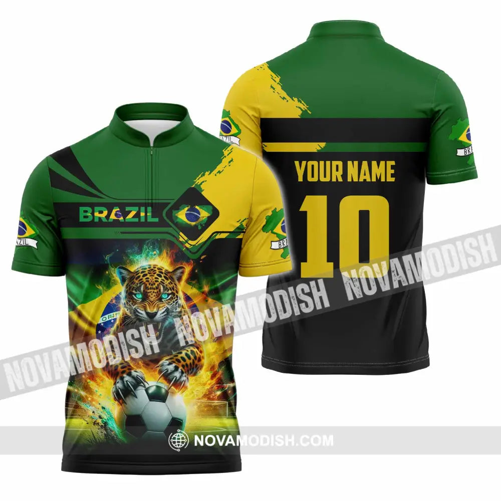 Unisex Shirt - Custom Brazil 3D Shirt Zipper Polo Shirt / S T-shirt