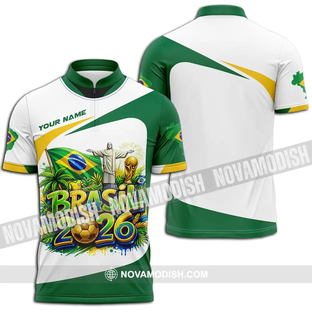 Unisex Shirt - Custom Brazil Fifa Club World Cup 2026 3D Shirt Zipper Polo Shirt / S T-shirt