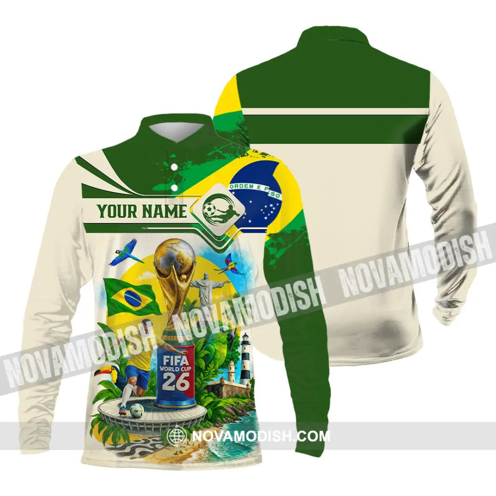 Unisex Shirt - Custom Brazil Fifa World Cup 2026 3D Shirt Long Sleeve Polo / S T-shirt