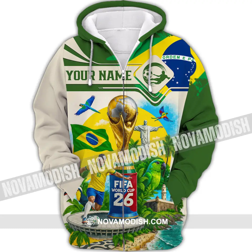 Unisex Shirt - Custom Brazil Fifa World Cup 2026 3D Shirt Zipper Hoodie / S T-shirt