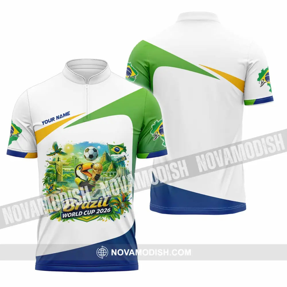 Unisex Shirt - Custom Brazil Fifa World Cup 2026 3D Shirt Zipper Polo Shirt / S T-shirt