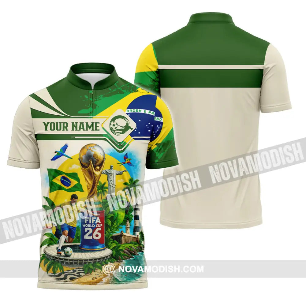 Unisex Shirt - Custom Brazil Fifa World Cup 2026 3D Shirt Zipper Polo Shirt / S T-shirt