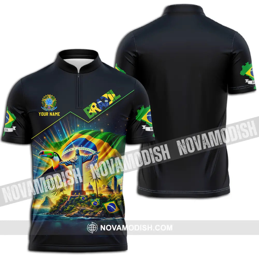 Unisex Shirt - Custom Brazil World Cup 2026 3D Shirt Zipper Polo Shirt / S T-shirt