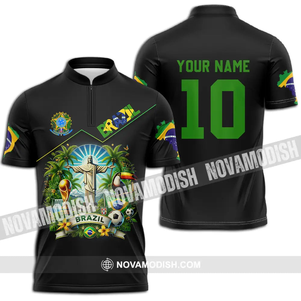 Unisex Shirt - Custom Brazil World Cup 2026 3D Shirt Zipper Polo Shirt / S T-shirt