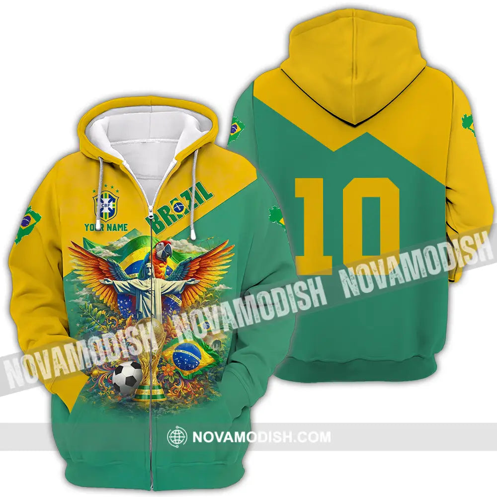 Unisex Shirt - Custom Brazil World Cup 3D Shirt Zipper Hoodie / S T-shirt