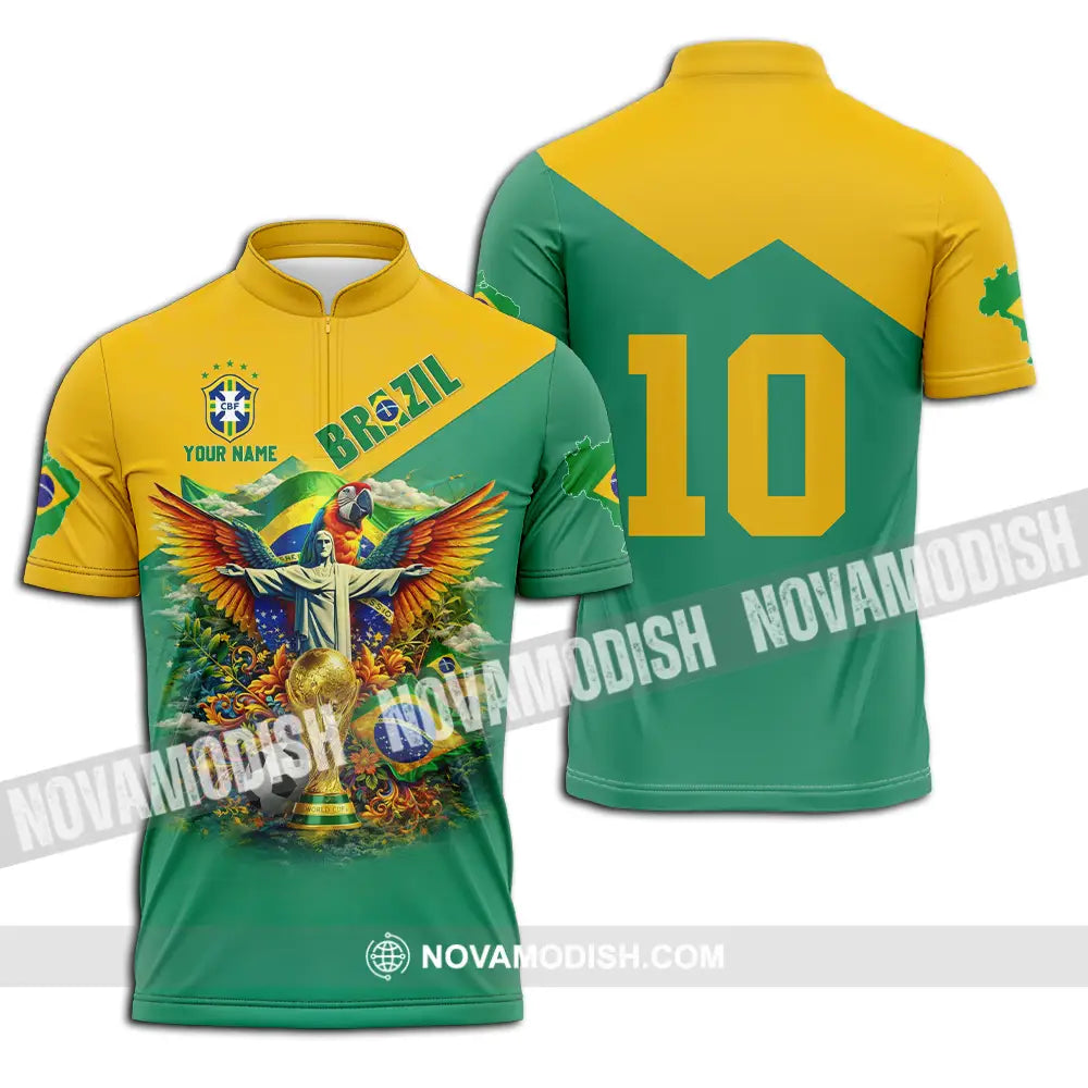 Unisex Shirt - Custom Brazil World Cup 3D Shirt Zipper Polo Shirt / S T-shirt