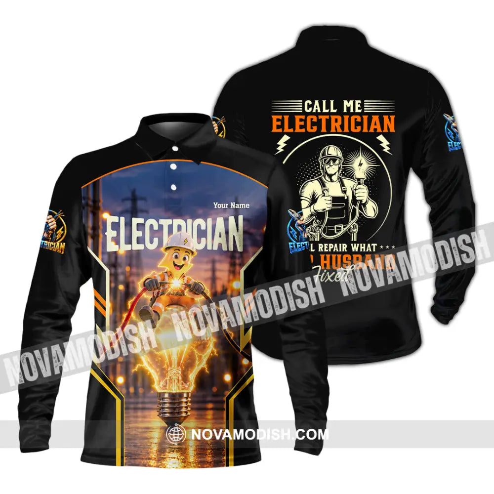 Unisex Shirt - Custom Call Me Electrician Shirt - Long Sleeve Polo / S - T-shirt