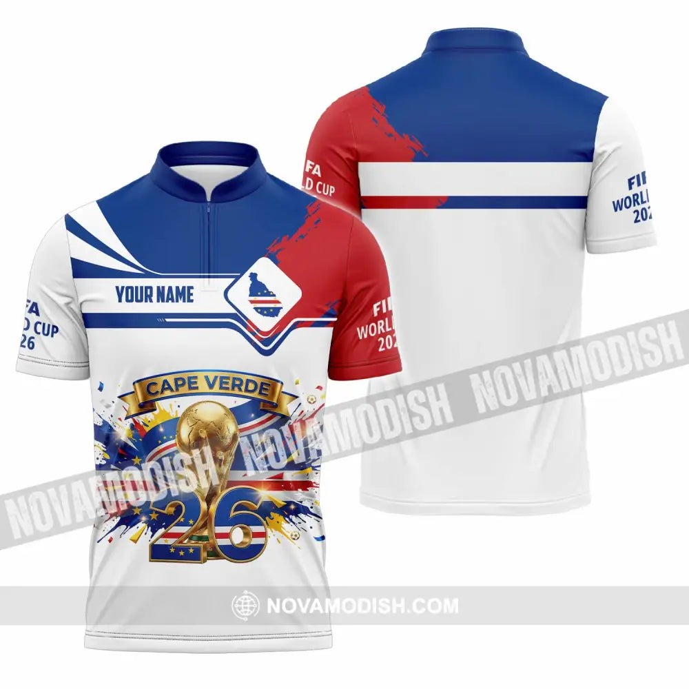 Unisex Shirt - Custom Cape Verde FIFA World Cup 2026 3D Shirt Zipper Polo Shirt / S T-shirt