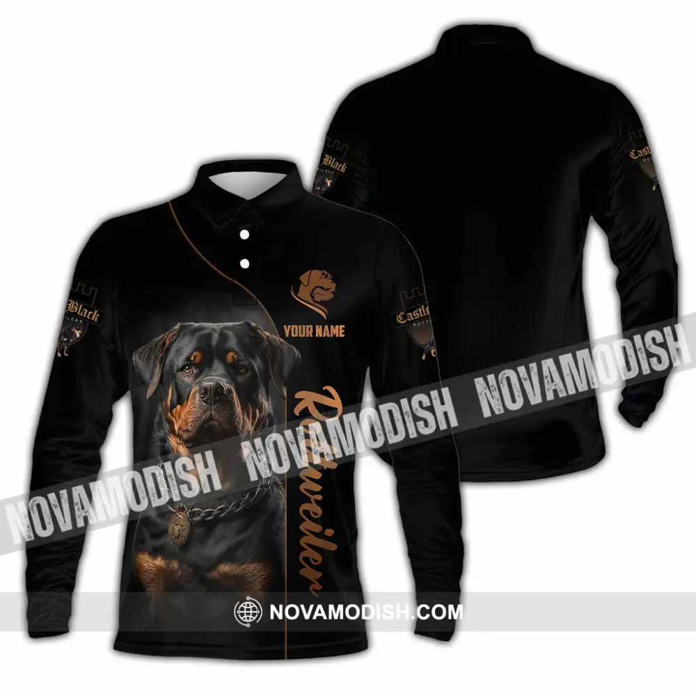 Unisex Shirt - Custom Castle Black Rottweilers Dog Shirt Long Sleeve Polo / S T-shirt
