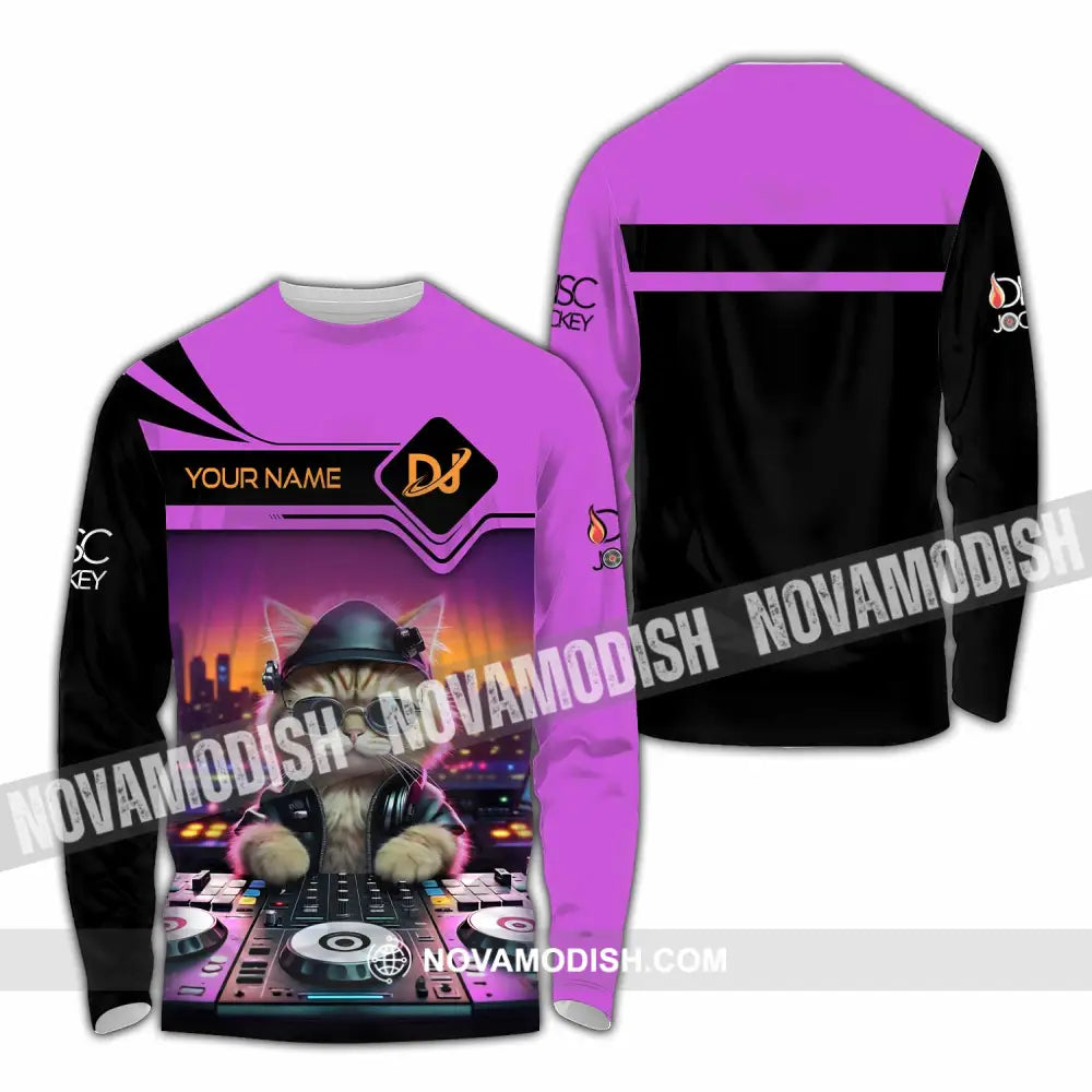 Unisex Shirt - Custom Cat Disc Jockey Shirt Long Sleeve Shirt / S T-shirt