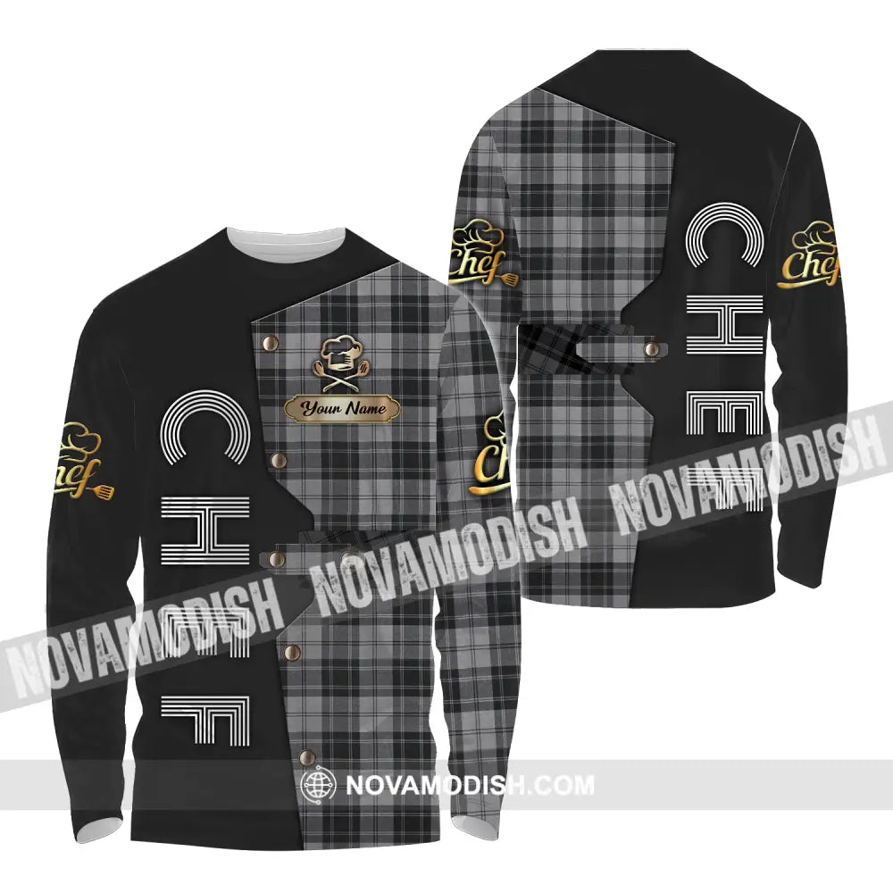 Unisex Shirt - Custom Chef Name Shirt Black And Caro Long Sleeve Shirt / S T-shirt