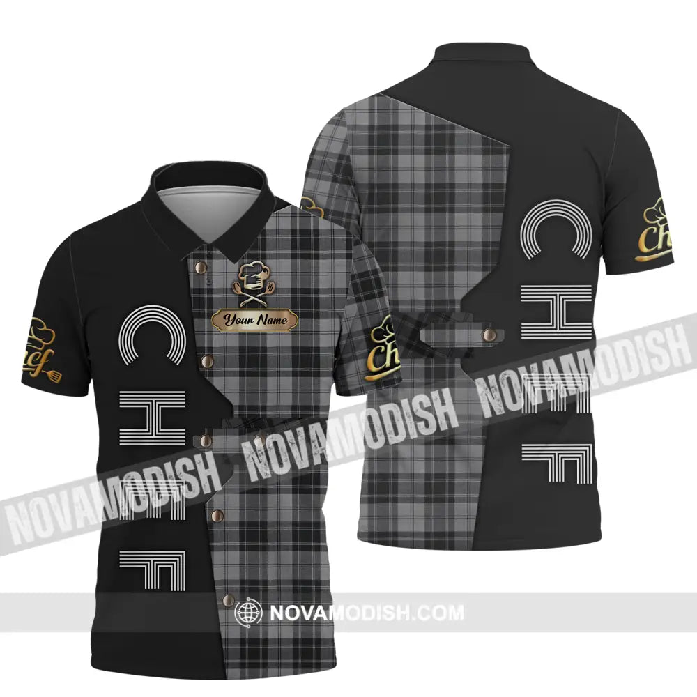 Unisex Shirt - Custom Chef Name Shirt Black And Caro Polo Shirt / S T-shirt