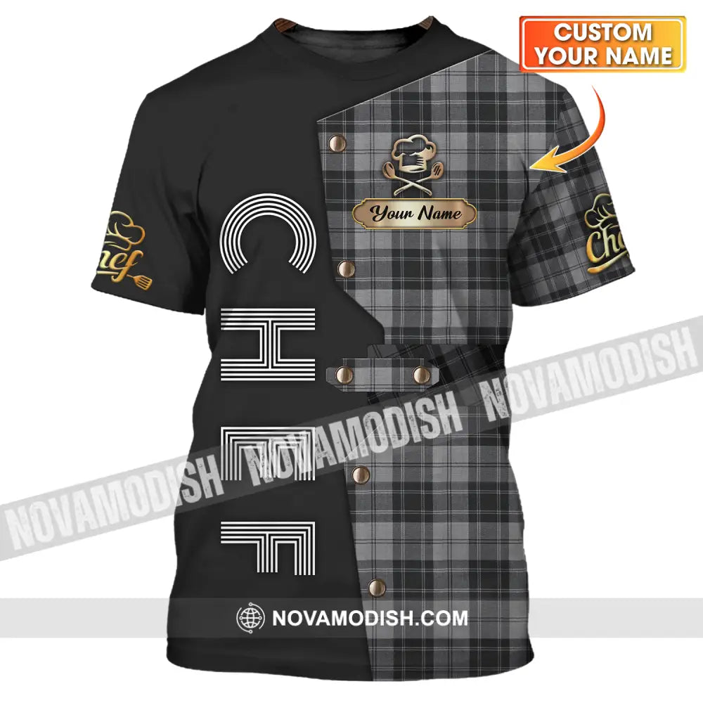 Unisex Shirt - Custom Chef Name Shirt Black And Caro T-shirt