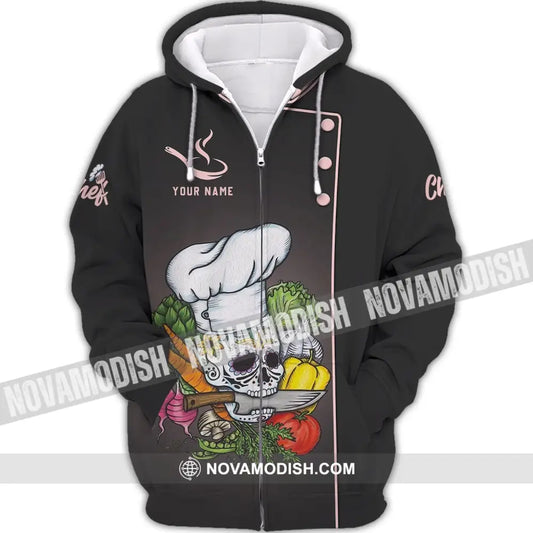 Unisex Shirt - Custom Chef Name Shirt - Chef Shirt - Chef Name Gift For Kitchen Lover Bone Chef Zipper Hoodie / S