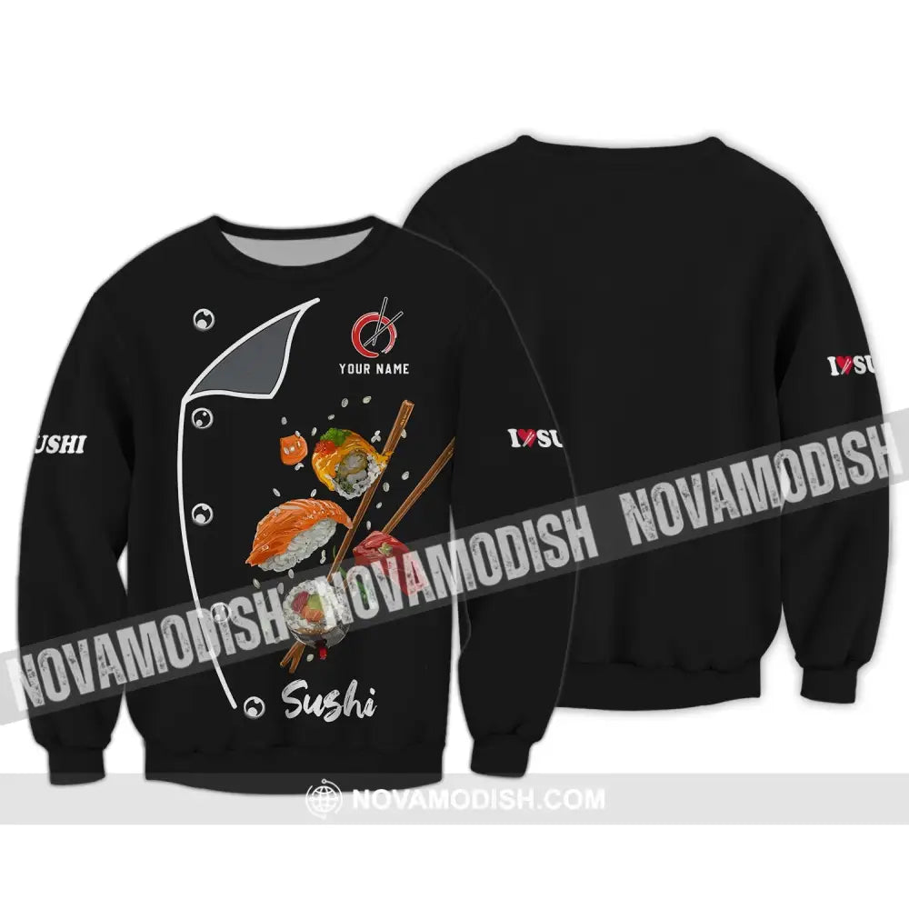 Unisex Shirt - Custom Chef Name Shirt - Chef Shirt - Chef Name I Love Sushi Gift For Japan Kitchen Lover Long Sleeve
