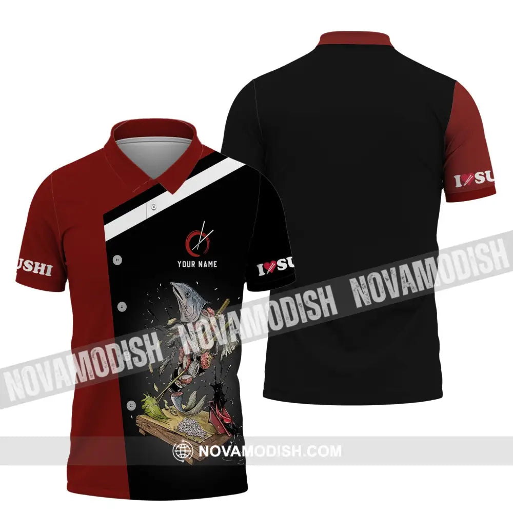 Unisex Shirt - Custom Chef Name Shirt - Chef Shirt - Chef Name I Love Sushi Gift For Kitchen Lover Polo Shirt / S