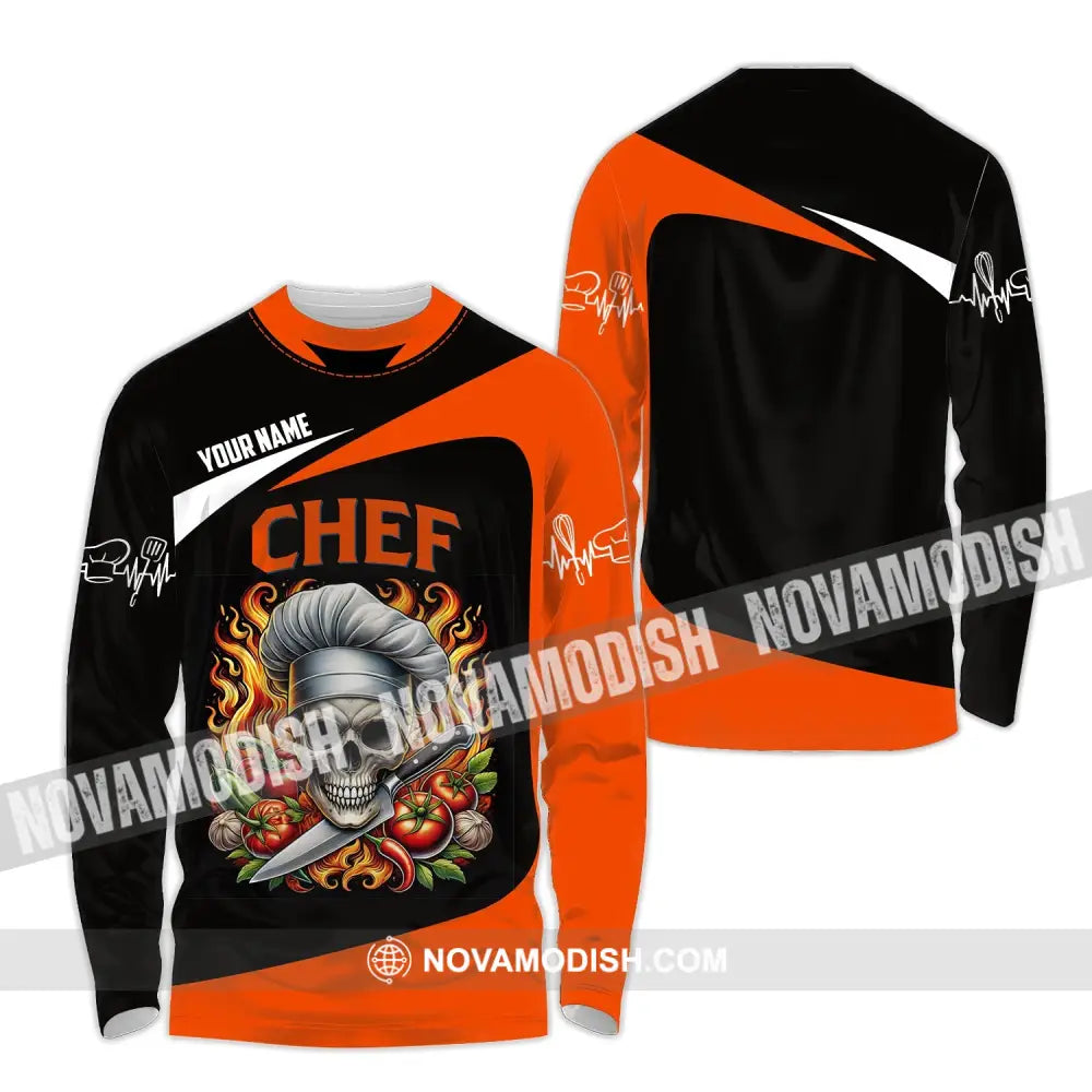 Unisex Shirt - Custom Chef Name Skull Long Sleeve / S T-Shirt