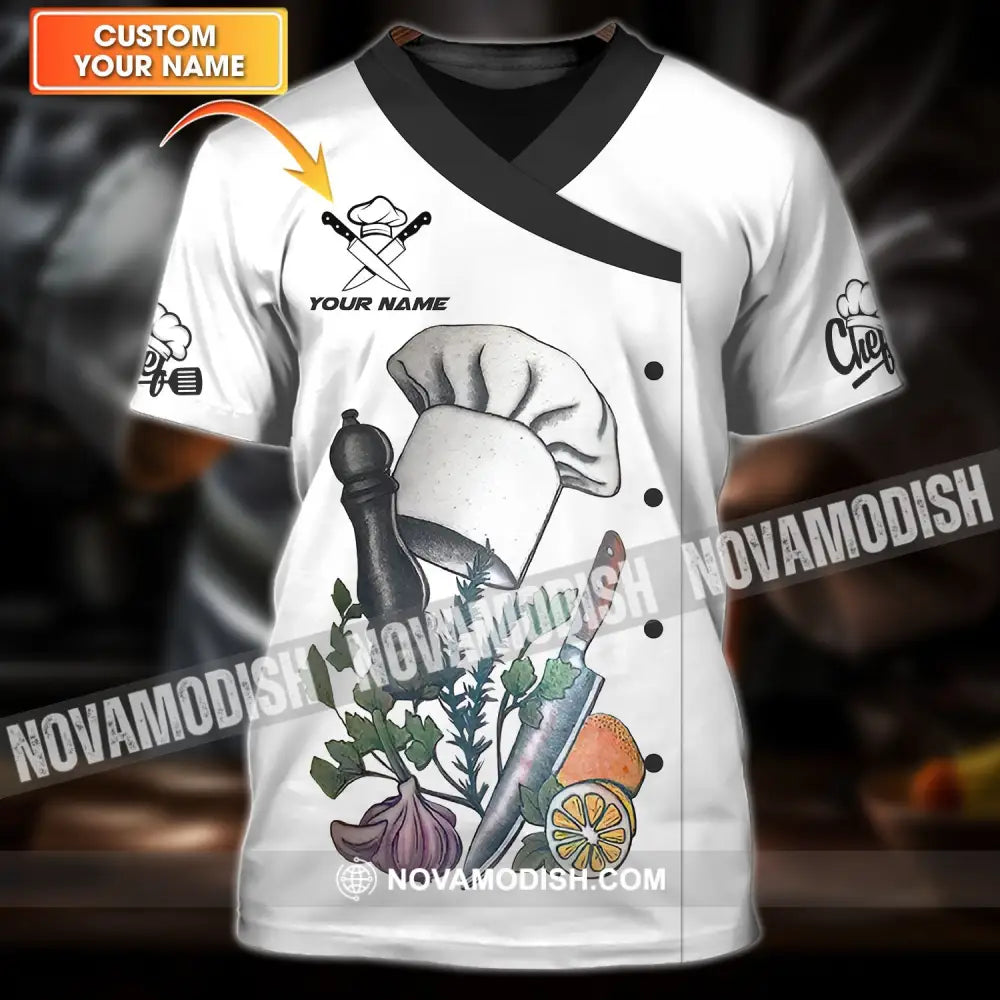 Unisex Shirt - Custom Chef Name T-Shirt Hat And Vegetable In Kitchen Shirt T-shirt