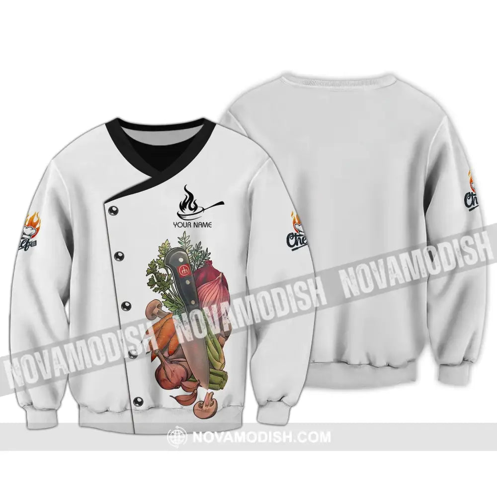 Unisex Shirt - Custom Chef Name Shirt - Vegetables Kitchen And Knives Shirt Long Sleeve / S T-shirt