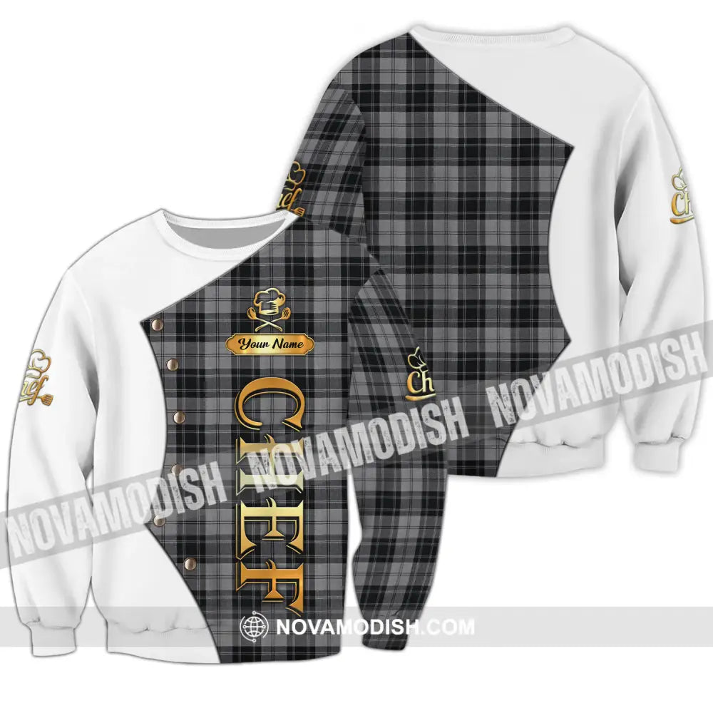 Unisex Shirt - Custom Chef Name Shirt White And Caro Long Sleeve / S T-shirt