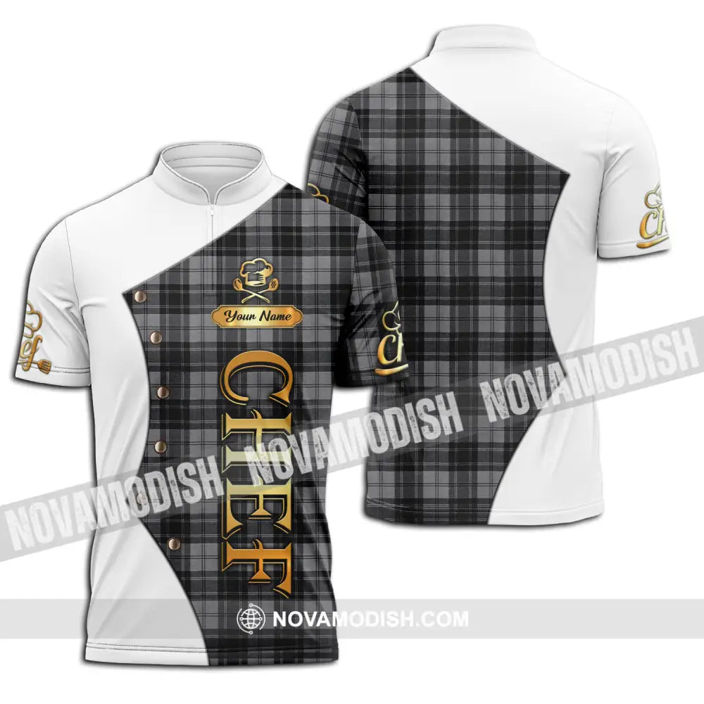 Unisex Shirt - Custom Chef Name Shirt White And Caro Zipper Polo Shirt / S T-shirt